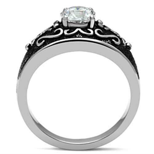 MATK373 - High polished (no plating) Stainless Steel Ring with AAA Grade CZ  in Clear