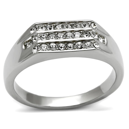MATK375 - High polished (no plating) Stainless Steel Ring with Top Grade Crystal  in Clear
