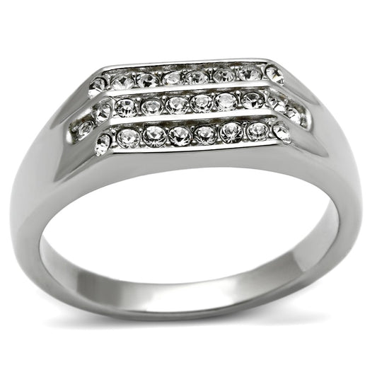 MATK375 - High polished (no plating) Stainless Steel Ring with Top Grade Crystal  in Clear