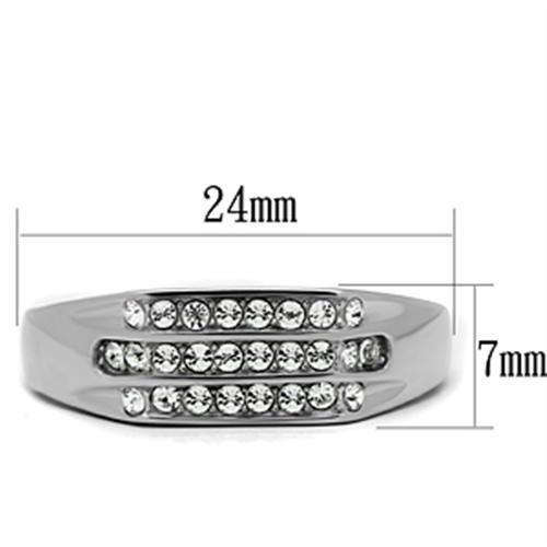 MATK375 - High polished (no plating) Stainless Steel Ring with Top Grade Crystal  in Clear
