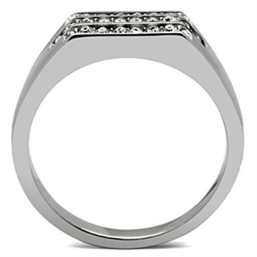 MATK375 - High polished (no plating) Stainless Steel Ring with Top Grade Crystal  in Clear