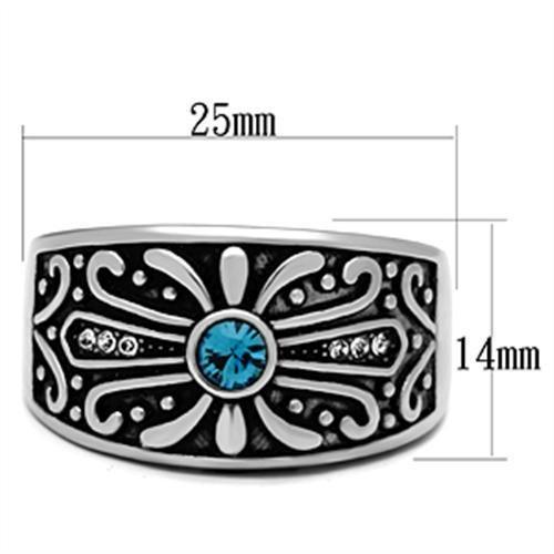 MATK377 - High polished (no plating) Stainless Steel Ring with Top Grade Crystal  in Capri Blue