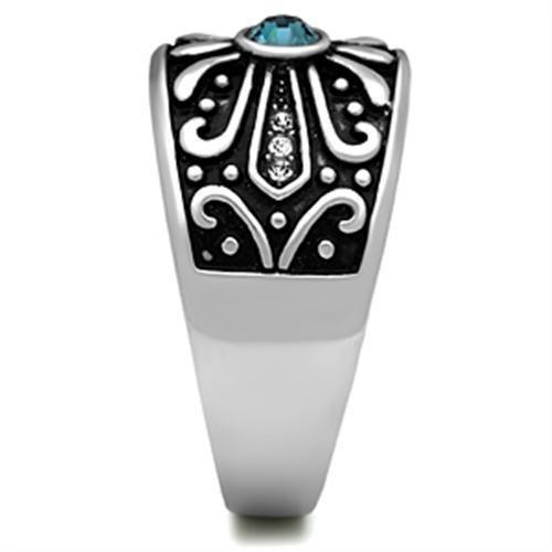 MATK377 - High polished (no plating) Stainless Steel Ring with Top Grade Crystal  in Capri Blue