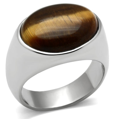 MATK378 - High polished (no plating) Stainless Steel Ring with Semi-Precious Tiger Eye in Topaz
