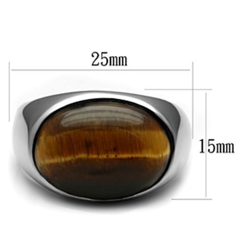 MATK378 - High polished (no plating) Stainless Steel Ring with Semi-Precious Tiger Eye in Topaz