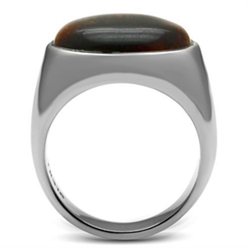MATK378 - High polished (no plating) Stainless Steel Ring with Semi-Precious Tiger Eye in Topaz