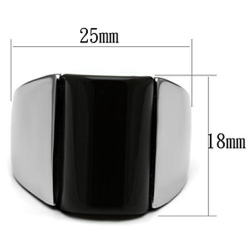 MATK379 - High polished (no plating) Stainless Steel Ring with Semi-Precious Onyx in Jet