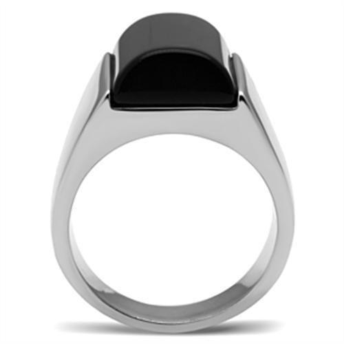 MATK379 - High polished (no plating) Stainless Steel Ring with Semi-Precious Onyx in Jet