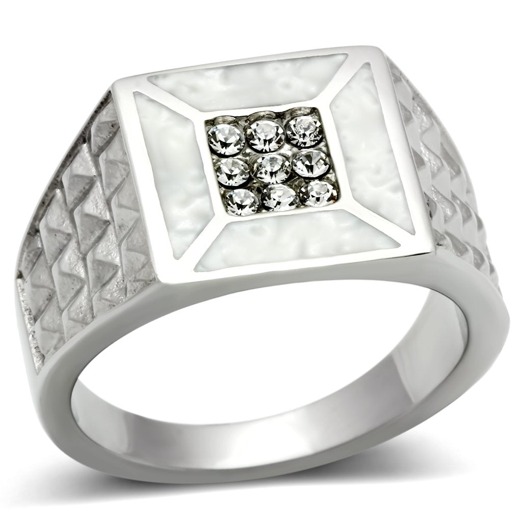 MATK385 - High polished (no plating) Stainless Steel Ring with Top Grade Crystal  in Clear