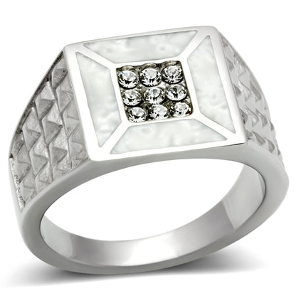 MATK385 - High polished (no plating) Stainless Steel Ring with Top Grade Crystal  in Clear
