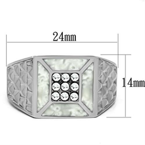 MATK385 - High polished (no plating) Stainless Steel Ring with Top Grade Crystal  in Clear