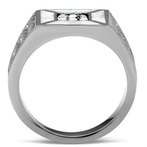 MATK385 - High polished (no plating) Stainless Steel Ring with Top Grade Crystal  in Clear