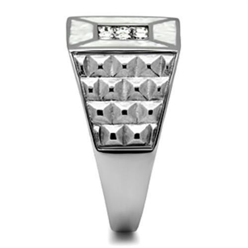 MATK385 - High polished (no plating) Stainless Steel Ring with Top Grade Crystal  in Clear
