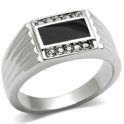 MATK386 - High polished (no plating) Stainless Steel Ring with Top Grade Crystal  in Clear