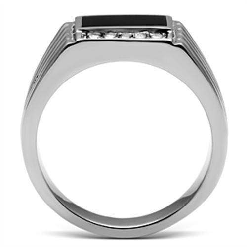 MATK386 - High polished (no plating) Stainless Steel Ring with Top Grade Crystal  in Clear