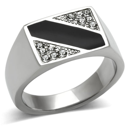 MATK387 - High polished (no plating) Stainless Steel Ring with Top Grade Crystal  in Clear