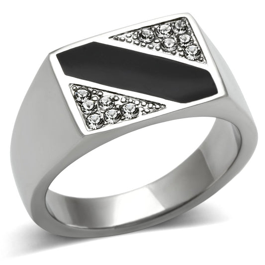 MATK387 - High polished (no plating) Stainless Steel Ring with Top Grade Crystal  in Clear