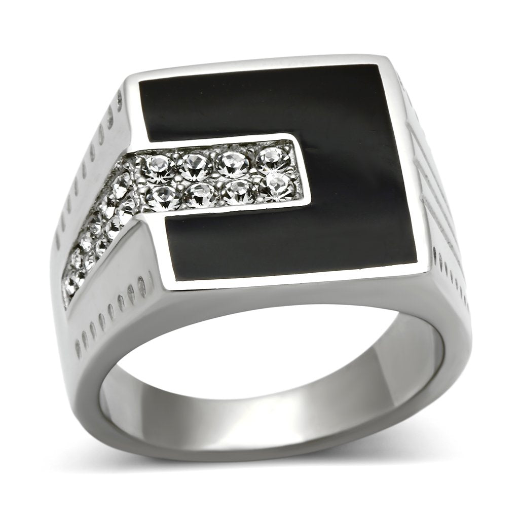 MATK388 - High polished (no plating) Stainless Steel Ring with Top Grade Crystal  in Clear