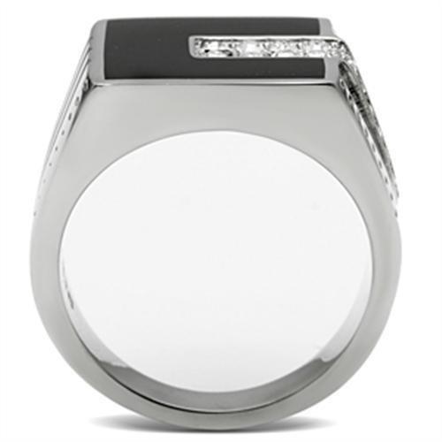 MATK388 - High polished (no plating) Stainless Steel Ring with Top Grade Crystal  in Clear