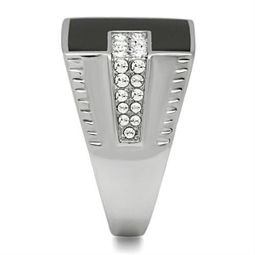 MATK388 - High polished (no plating) Stainless Steel Ring with Top Grade Crystal  in Clear