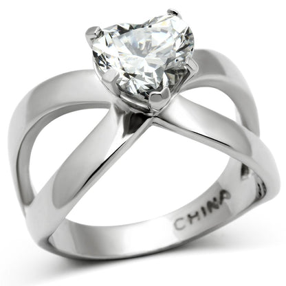 MATK390 - High polished (no plating) Stainless Steel Ring with AAA Grade CZ  in Clear