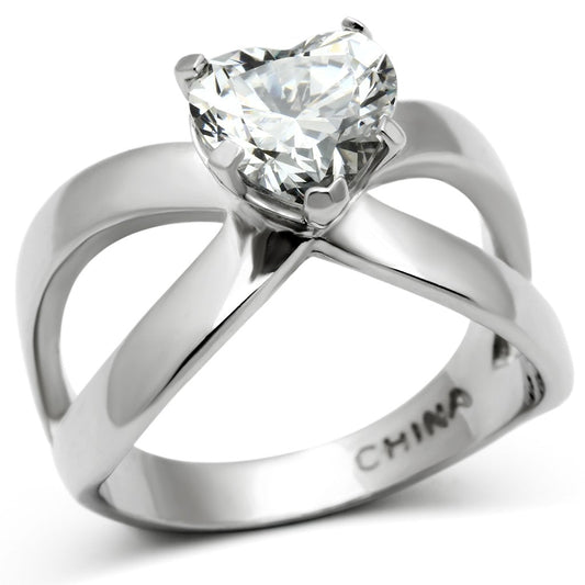 MATK390 - High polished (no plating) Stainless Steel Ring with AAA Grade CZ  in Clear