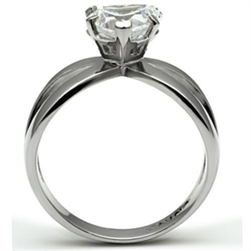 MATK390 - High polished (no plating) Stainless Steel Ring with AAA Grade CZ  in Clear