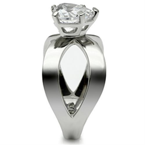 MATK390 - High polished (no plating) Stainless Steel Ring with AAA Grade CZ  in Clear