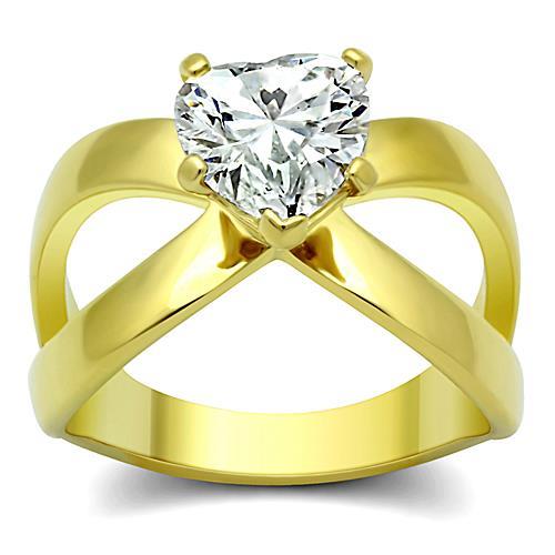 MATK390G - IP Gold(Ion Plating) Stainless Steel Ring with AAA Grade CZ  in Clear
