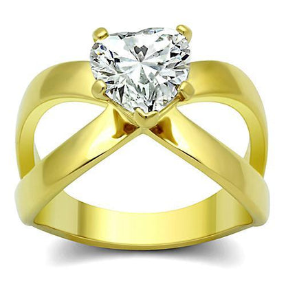 MATK390G - IP Gold(Ion Plating) Stainless Steel Ring with AAA Grade CZ  in Clear