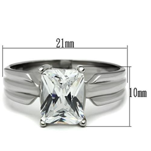 MATK391 - High polished (no plating) Stainless Steel Ring with AAA Grade CZ  in Clear