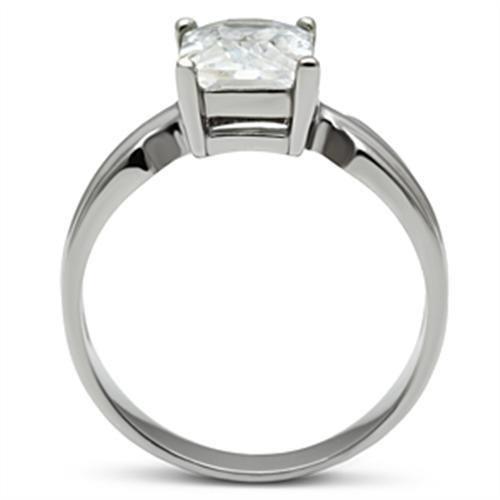 MATK391 - High polished (no plating) Stainless Steel Ring with AAA Grade CZ  in Clear