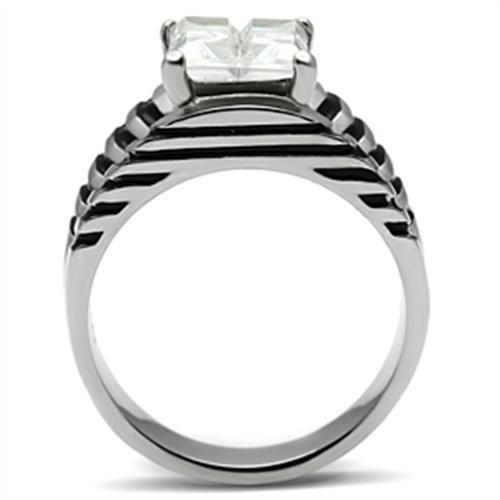 MATK393 - High polished (no plating) Stainless Steel Ring with AAA Grade CZ  in Clear