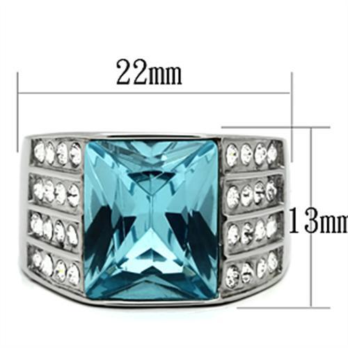 MATK394 - High polished (no plating) Stainless Steel Ring with Synthetic Synthetic Glass in Sea Blue