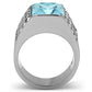 MATK394 - High polished (no plating) Stainless Steel Ring with Synthetic Synthetic Glass in Sea Blue