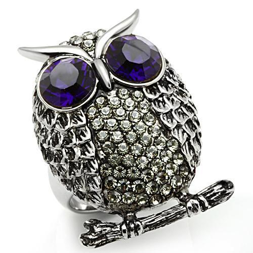 MATK399 - High polished (no plating) Stainless Steel Ring with Top Grade Crystal  in Amethyst