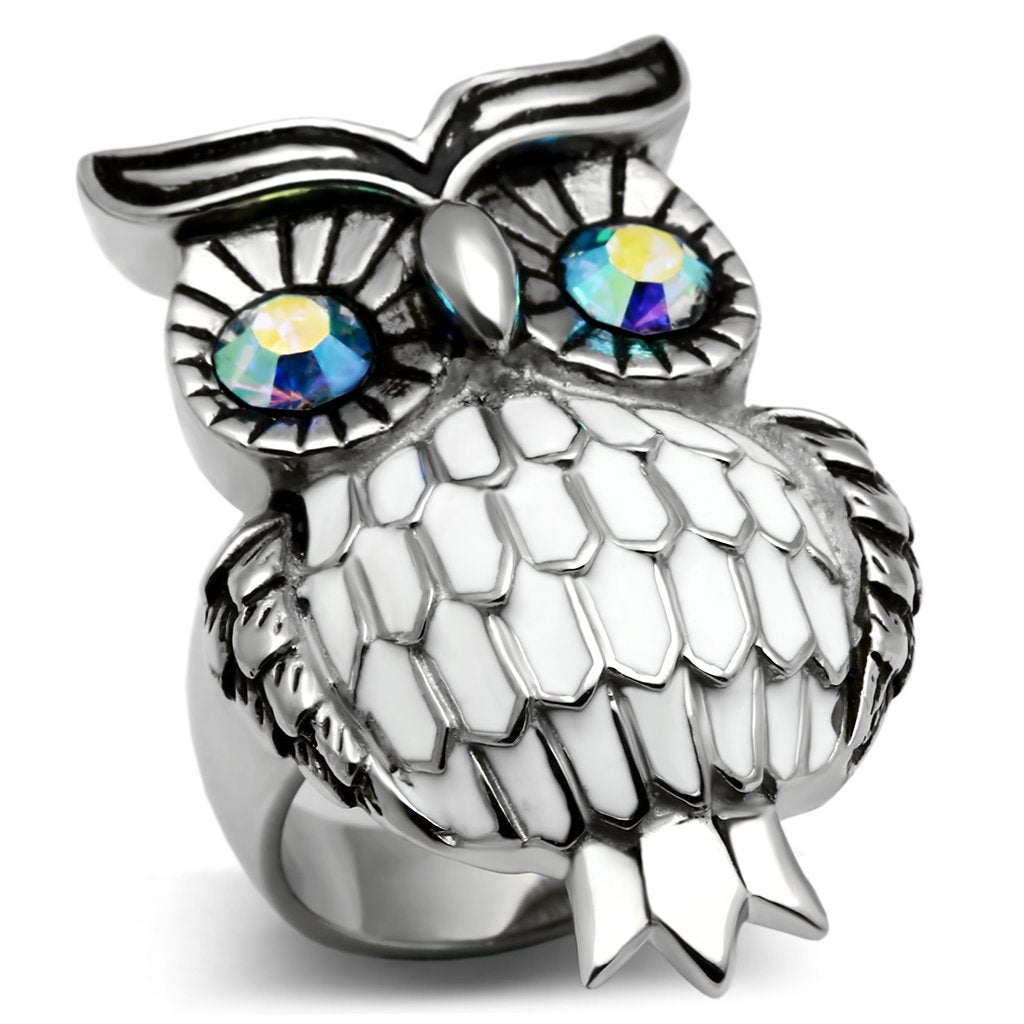 MATK400 - High polished (no plating) Stainless Steel Ring with Top Grade Crystal  in Sea Blue