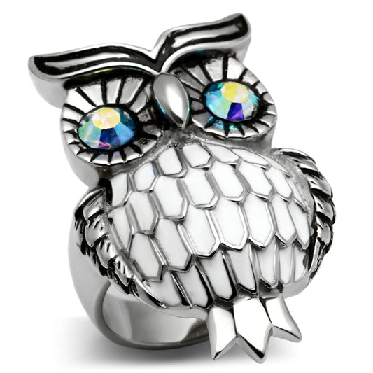MATK400 - High polished (no plating) Stainless Steel Ring with Top Grade Crystal  in Sea Blue