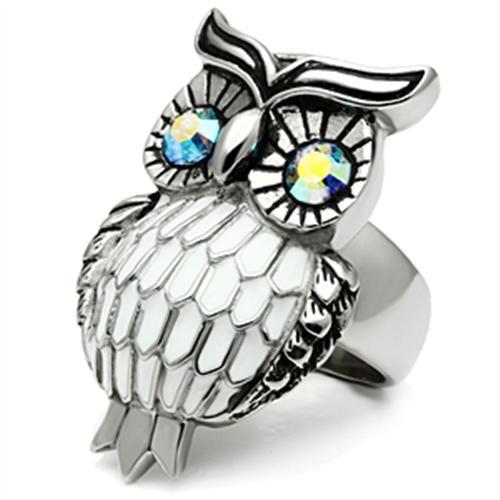 MATK400 - High polished (no plating) Stainless Steel Ring with Top Grade Crystal  in Sea Blue