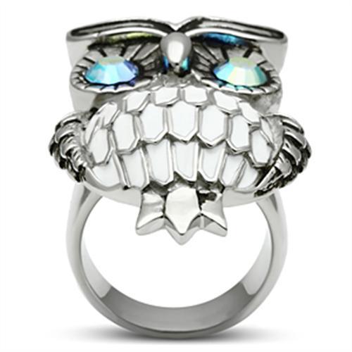 MATK400 - High polished (no plating) Stainless Steel Ring with Top Grade Crystal  in Sea Blue