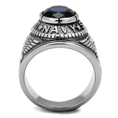 MATK414707 - High polished (no plating) Stainless Steel Ring with Synthetic Synthetic Glass in Sapphire
