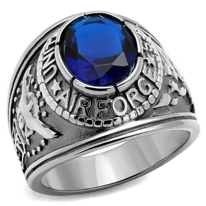 MATK414708 - High polished (no plating) Stainless Steel Ring with Synthetic Synthetic Glass in Sapphire