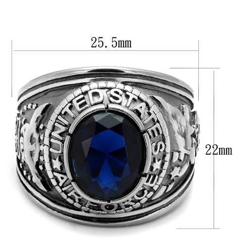 MATK414708 - High polished (no plating) Stainless Steel Ring with Synthetic Synthetic Glass in Sapphire