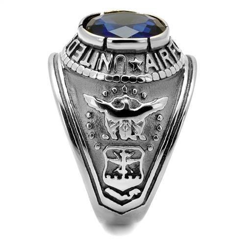 MATK414708 - High polished (no plating) Stainless Steel Ring with Synthetic Synthetic Glass in Sapphire