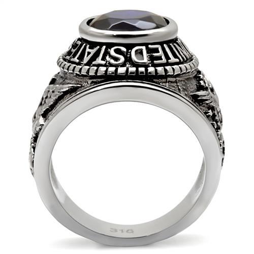 MATK414708 - High polished (no plating) Stainless Steel Ring with Synthetic Synthetic Glass in Sapphire