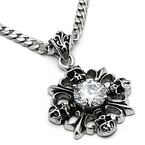 MATK454 - High polished (no plating) Stainless Steel Chain Pendant with AAA Grade CZ  in Clear
