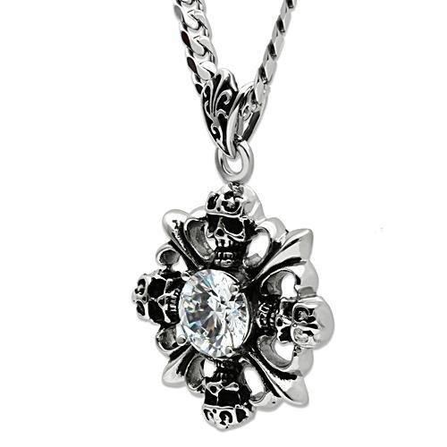 MATK454 - High polished (no plating) Stainless Steel Chain Pendant with AAA Grade CZ  in Clear