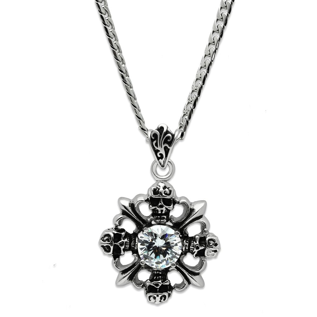 MATK454 - High polished (no plating) Stainless Steel Chain Pendant with AAA Grade CZ  in Clear