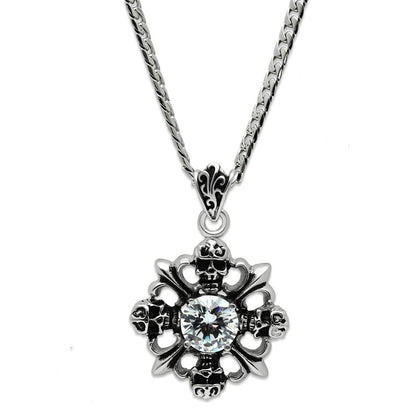 MATK454 - High polished (no plating) Stainless Steel Chain Pendant with AAA Grade CZ  in Clear