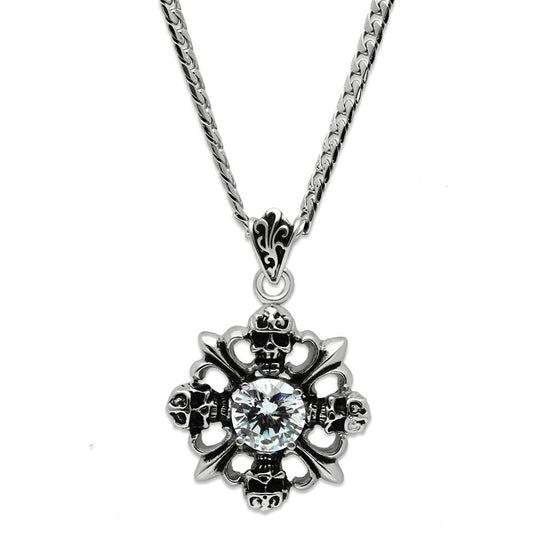 MATK454 - High polished (no plating) Stainless Steel Chain Pendant with AAA Grade CZ  in Clear